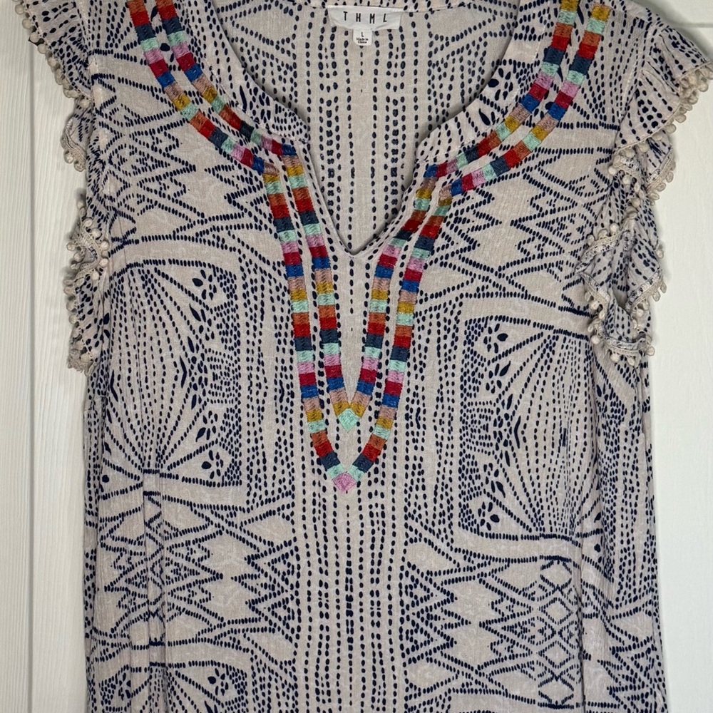 THML Women's Blue Patterned Top